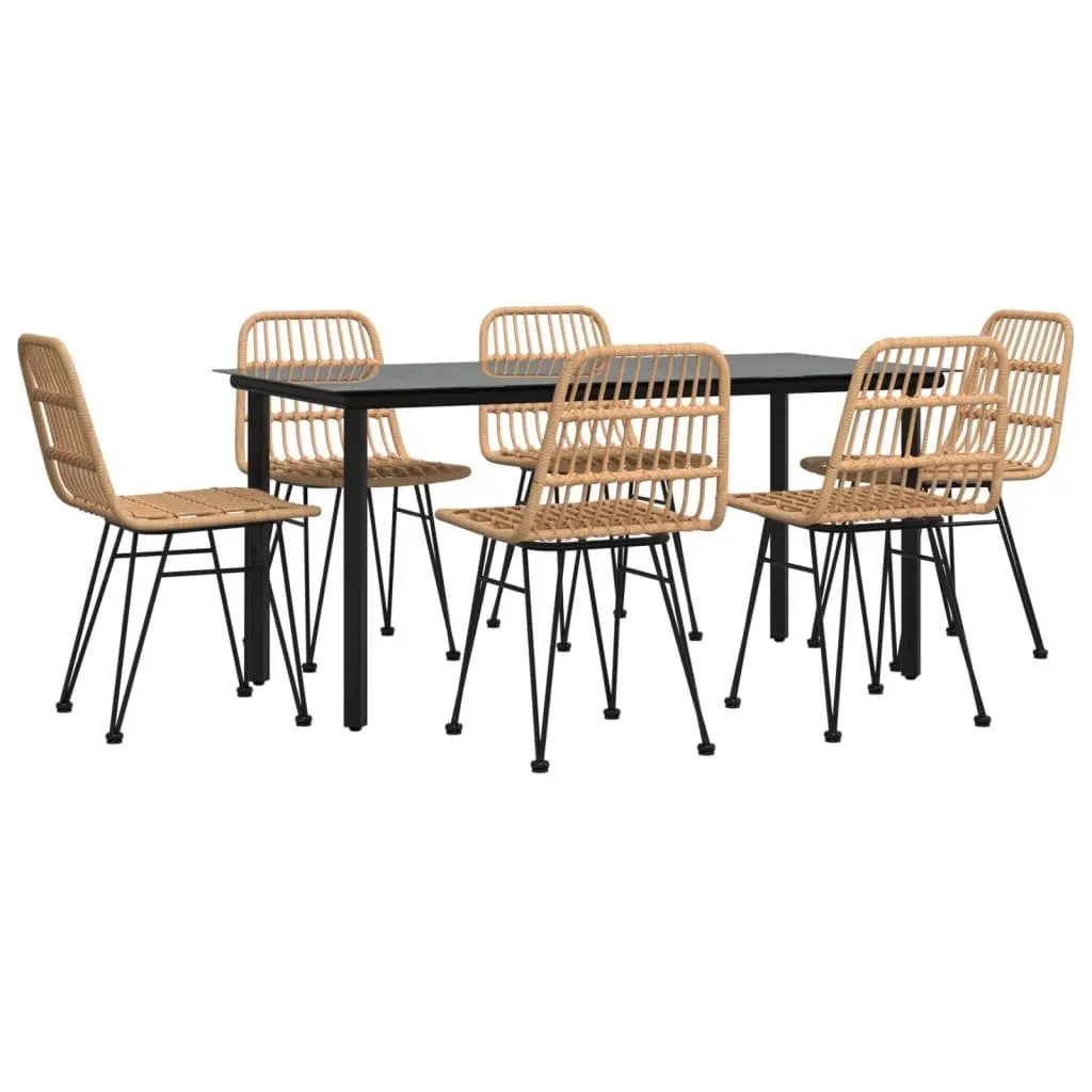 7 Piece Garden Dining Set Outdoor Patio Furniture Brown Poly Rattan with