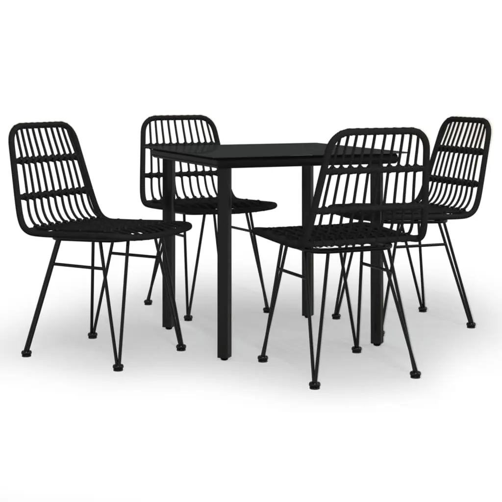 5 Piece Outdoor Garden Dining Set Black PE Rattan Patio Furniture Table Chairs