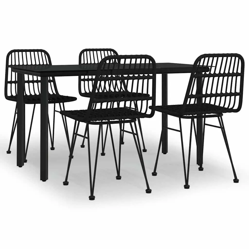 5 Piece Garden Dining Set Outdoor Patio Furniture Black Poly Rattan Chair Table