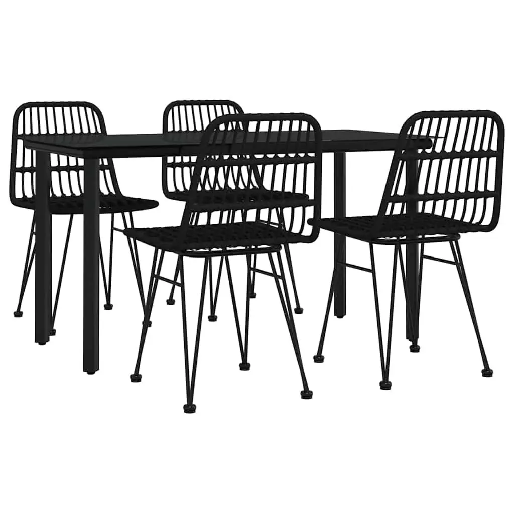 5 Piece Garden Dining Set Outdoor Patio Furniture Black Poly Rattan Chair Table