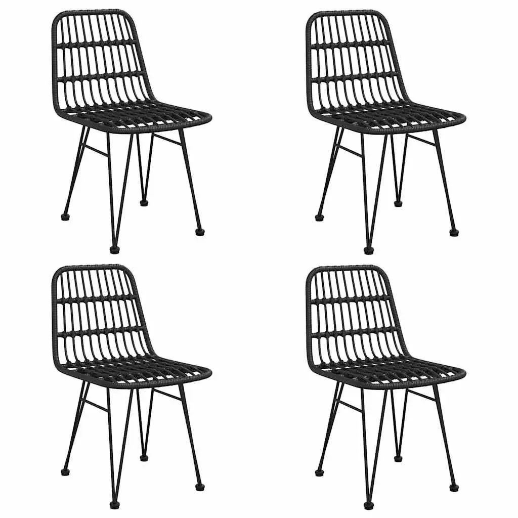 5 Piece Garden Dining Set Outdoor Patio Furniture Black Poly Rattan Chair Table
