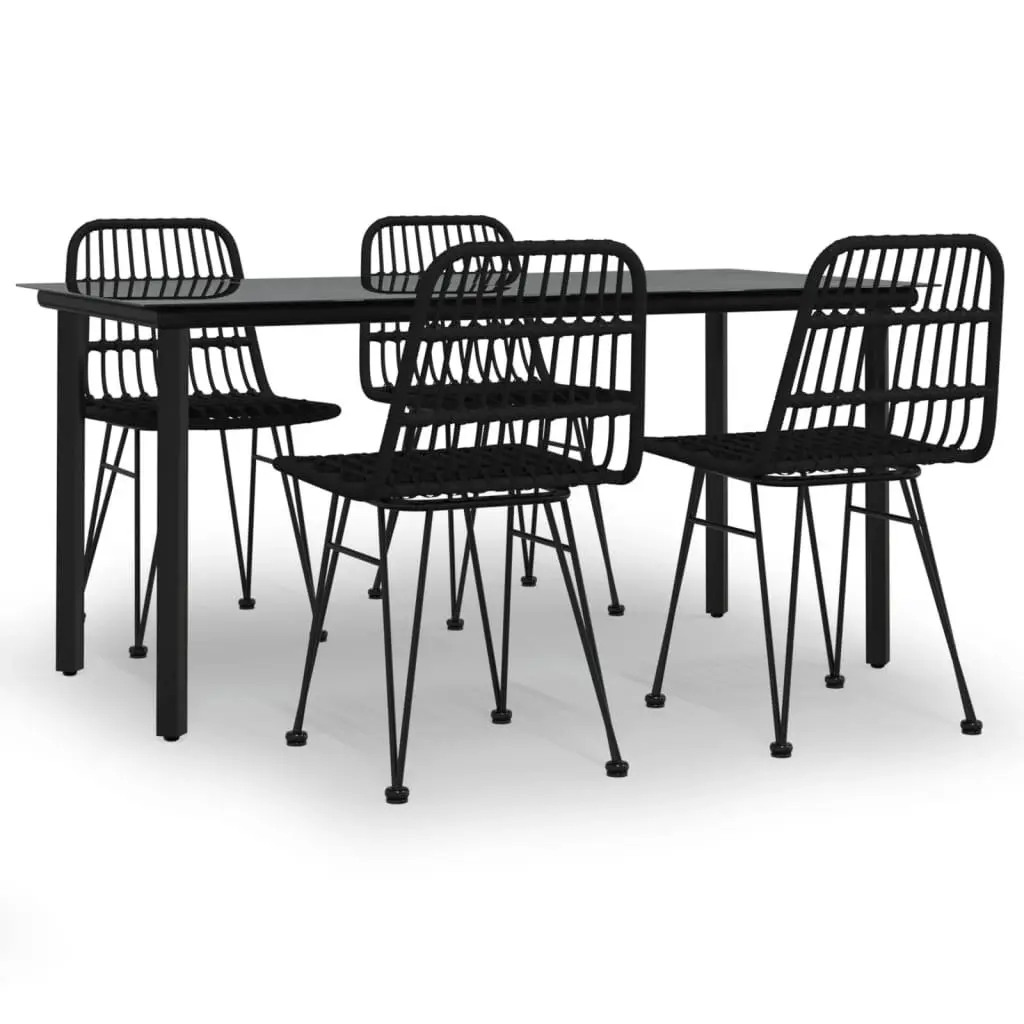 5 Piece Outdoor Garden Dining Set Black Poly Rattan Table Chairs Patio Furniture