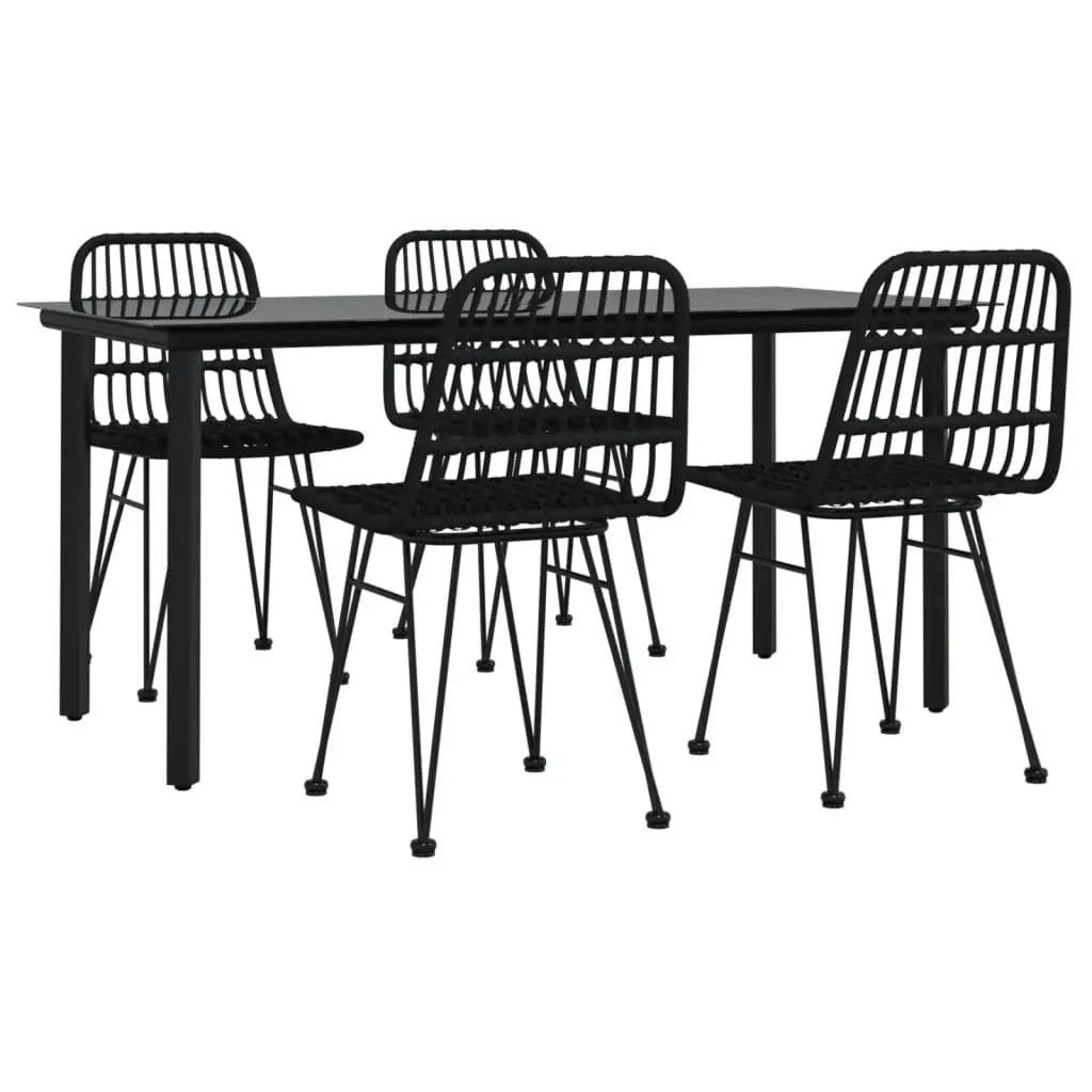 5 Piece Outdoor Garden Dining Set Black Poly Rattan Table Chairs Patio Furniture