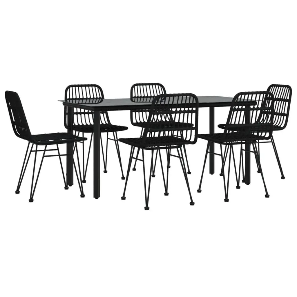 7 Piece Garden Dining Set Black Outdoor Patio Furniture Rattan Chair Table