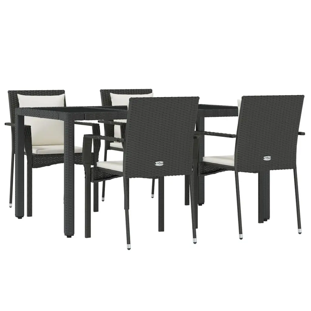 5 Piece Outdoor Garden Dining Set Black PE Rattan Chairs Table with Cushions