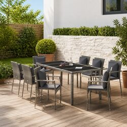 Garden Dining Set 9 Piece Outdoor Patio Furniture Grey Poly Rattan with Cushions
