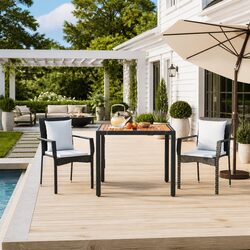 Garden Dining Set 3 Piece Outdoor Patio Furniture Black Rattan Chairs Table