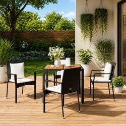 Garden Dining Set 5 Piece Outdoor Patio Furniture Black PE Rattan Cushioned