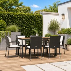 7 Piece Outdoor Garden Dining Set Black Poly Rattan Chair Table Patio Furniture