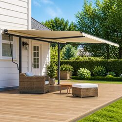 Awning Post Set Anthracite 600x245cm Double Posts Outdoor Terrace Shade Support