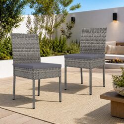 Outdoor Dining Chairs Set of 2 Poly Rattan Garden Seating with Cushions Grey
