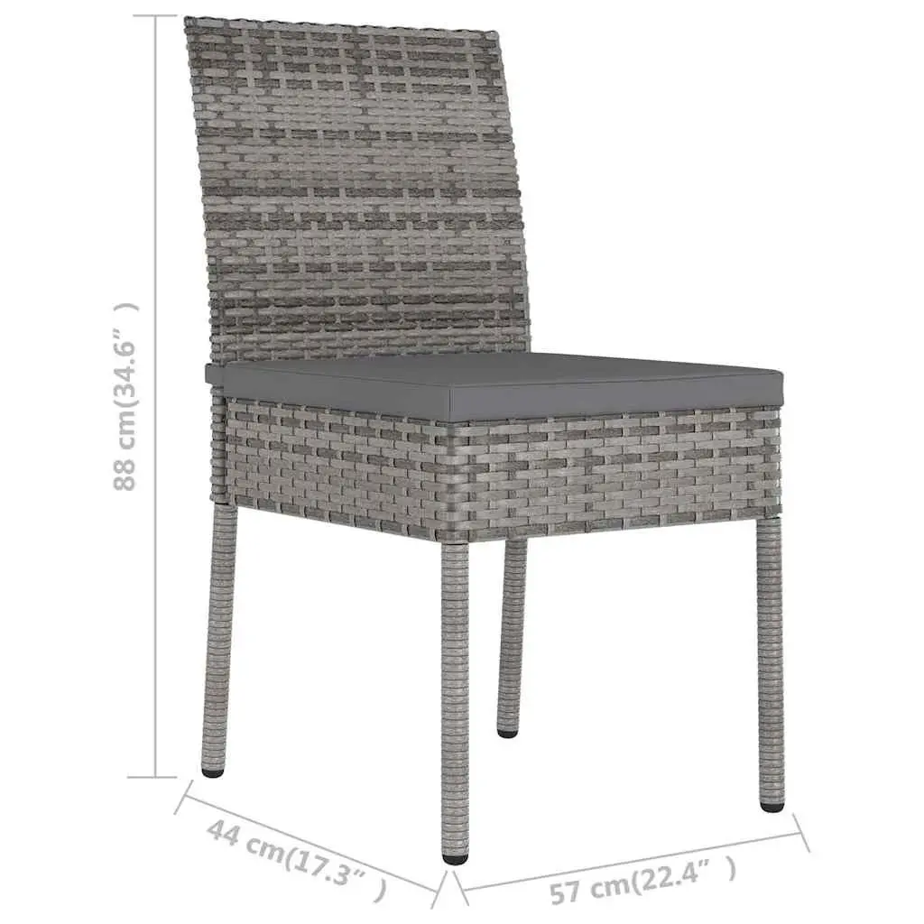 Outdoor Dining Chairs Set of 2 Poly Rattan Garden Seating with Cushions Grey