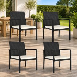 Outdoor Dining Chairs Set 4 Pcs Poly Rattan Garden Seating with Cushions Black