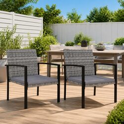 Outdoor Dining Chairs 2 pcs Garden Seating PE Rattan Grey Weather Resistant