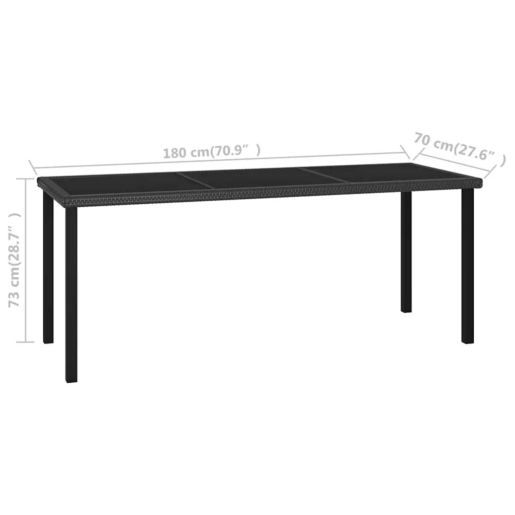 Outdoor Dining Table Black Garden Patio Furniture Poly Rattan Glass Tabletop
