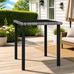 Garden Dining Table Grey Outdoor Patio Furniture Rattan Steel Tempered Glass Top