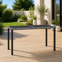 Outdoor Dining Table Grey Garden Patio Furniture Poly Rattan Tempered Glass Top