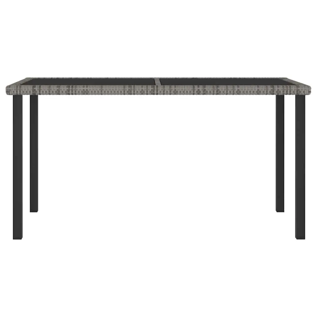Outdoor Dining Table Grey Tempered Glass Top PE Rattan Powder-Coated Steel Frame