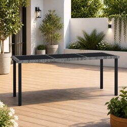 Garden Dining Table Grey Outdoor Patio Furniture Poly Rattan Glass Tabletop