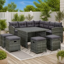 6 Piece Outdoor Lounge Set with Cushions Corner Sofa Stools Coffee Table Garden
