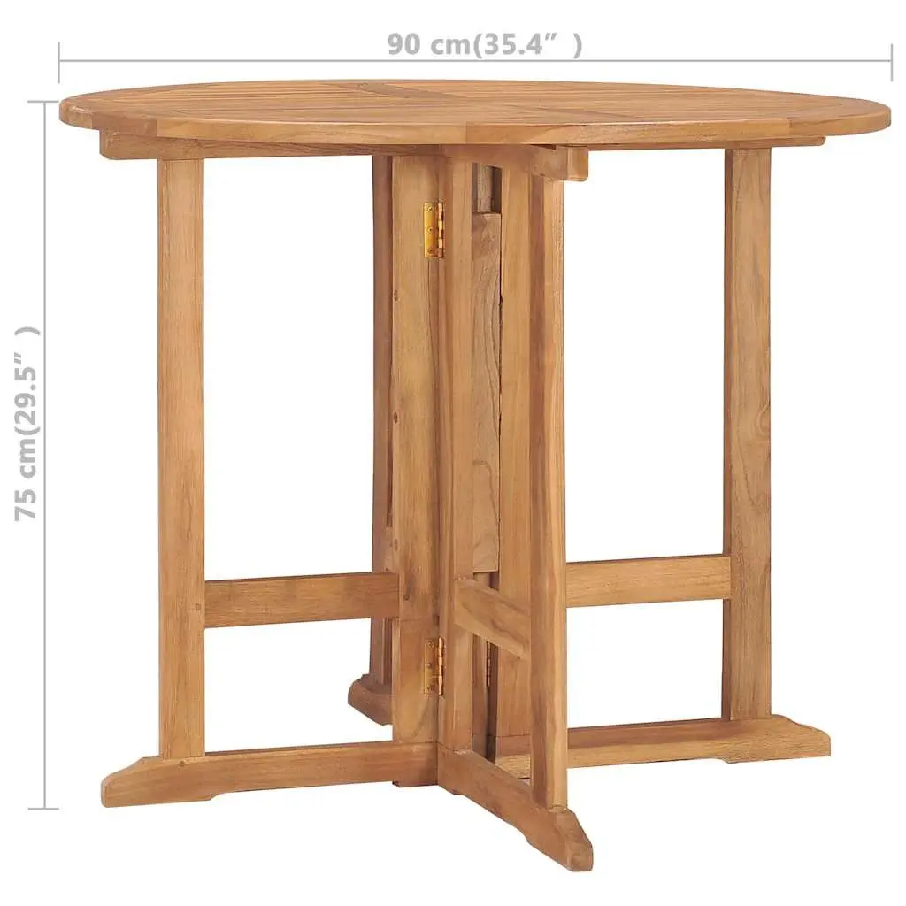 Folding Outdoor Dining Table Round 90cm Teak Wood Brown