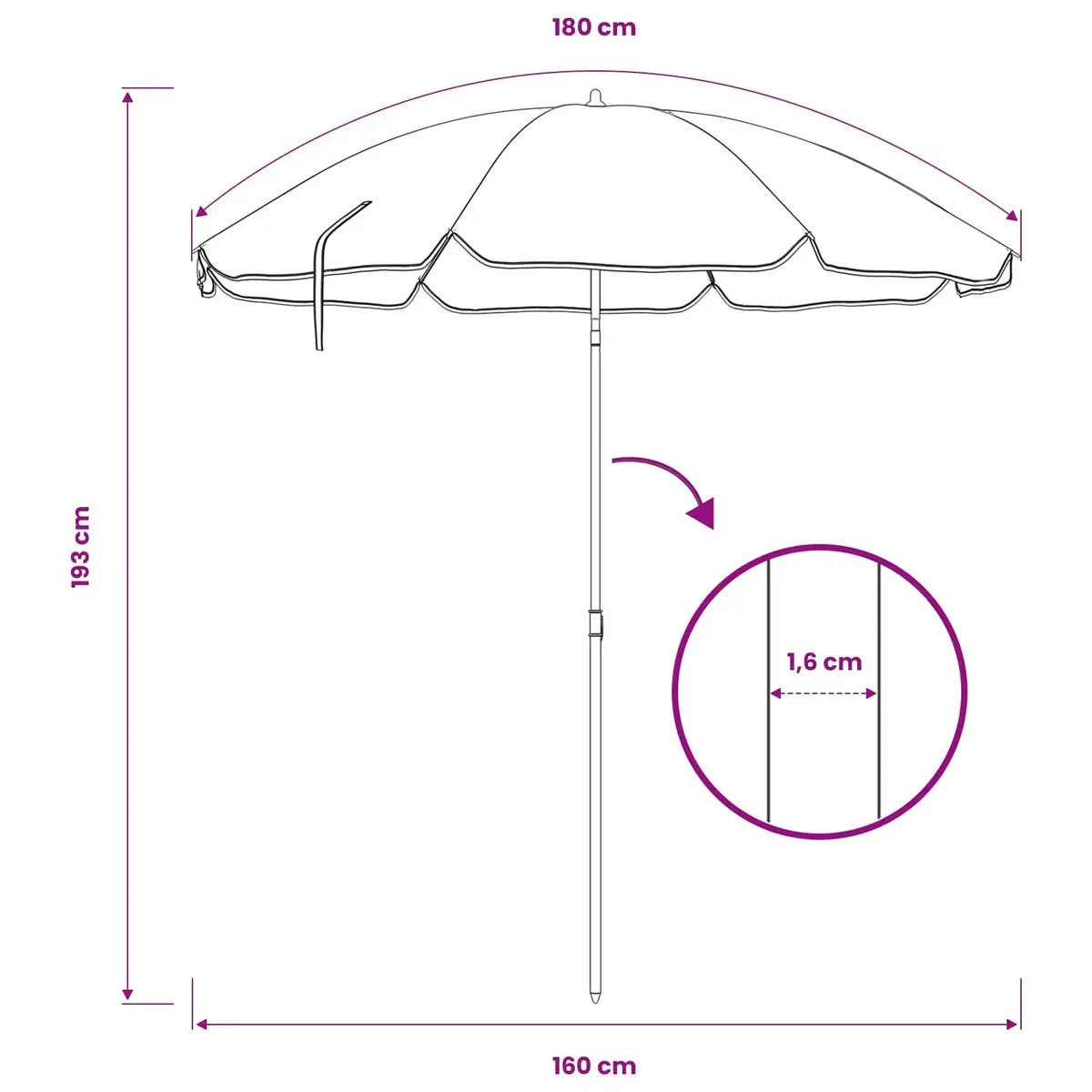 Garden Parasol Umbrella UV Protective Polyester Canopy 180cm Beige Steel Pole