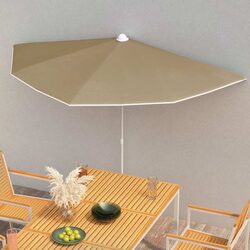 Half Round Garden Parasol Outdoor Sun Shade Patio Umbrella with Pole Taupe