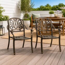 Outdoor Garden Chairs 2 Piece Cast Aluminium Dining Seating Brown