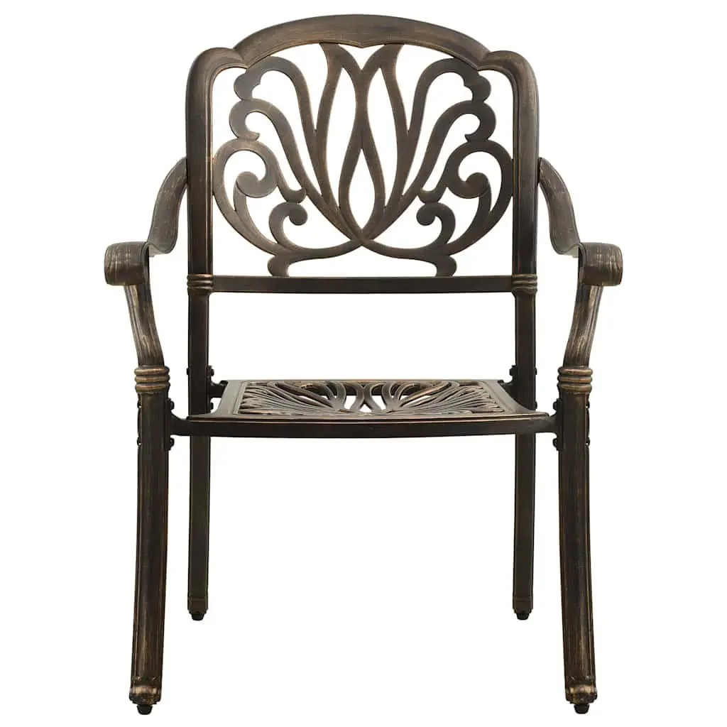 Outdoor Garden Chairs Cast Aluminium Dining Seating Brown 2 Piece