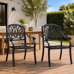 Outdoor Dining Chairs 2 Piece Set Garden Seating Patio Furniture Black Armchairs