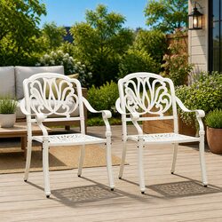 Outdoor Chairs 2 Piece Set Garden Dining Seating Patio Furniture White Armchair