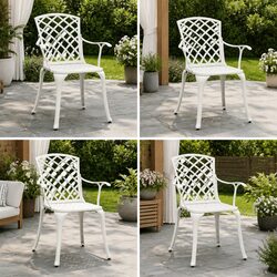 Outdoor Dining Chairs Set 4 Pcs Cast Aluminium Garden Seating White