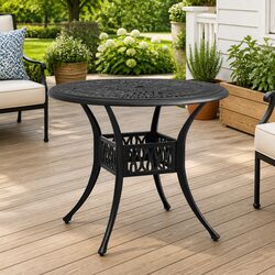 Outdoor Garden Table Black Square Patio Furniture Cast Aluminium Umbrella Hole