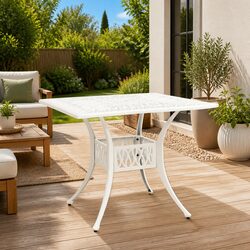 Garden Table White Outdoor Patio Furniture Cast Aluminium Dining Desk 90x90x73cm