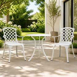 3 Piece Bistro Set Cast Aluminium Outdoor Garden Furniture White Patio Chairs