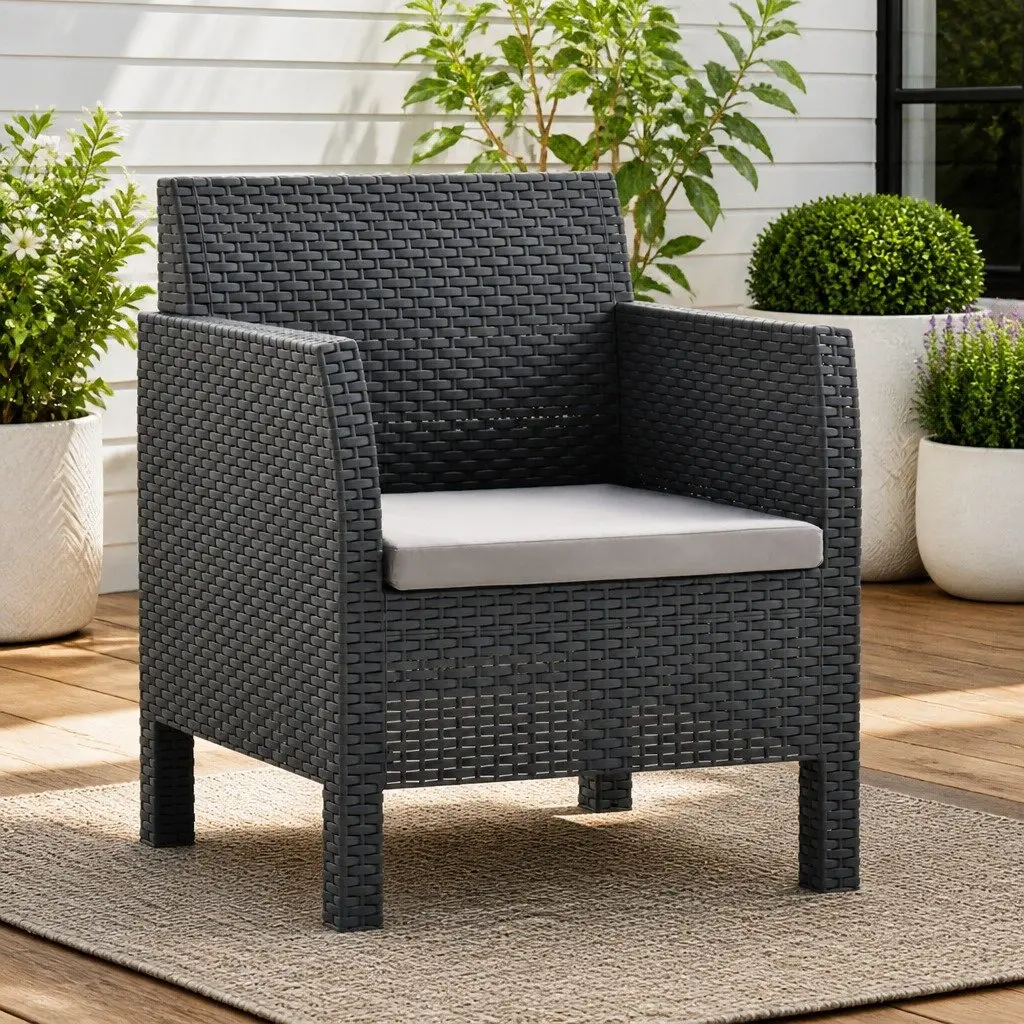 Garden Armchair Outdoor Seating with Cushion Anthracite 63x65x76cm Patio Chair