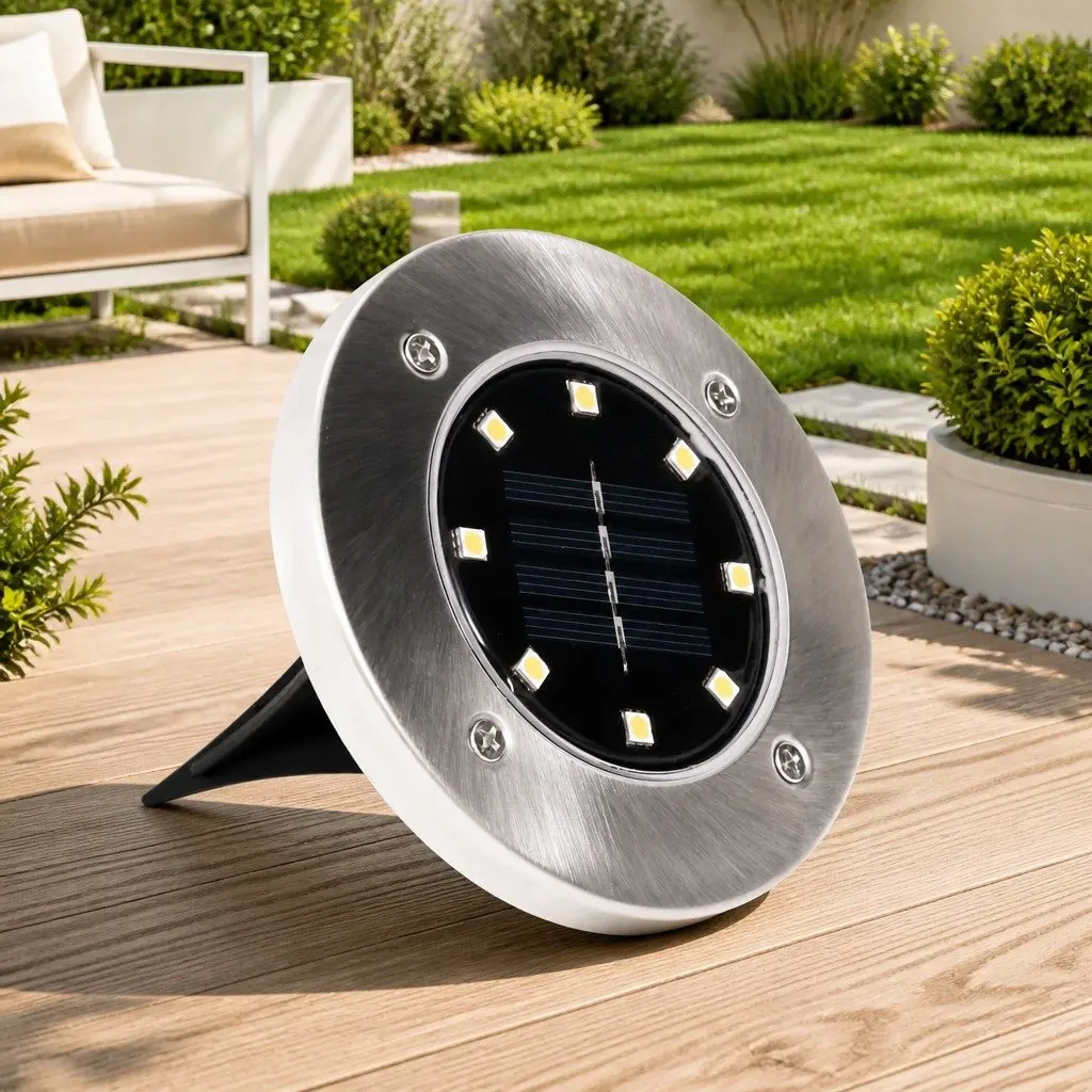 Solar Ground Lights RGB 8 Piece Outdoor Garden Patio Path Landscape Lighting Silver