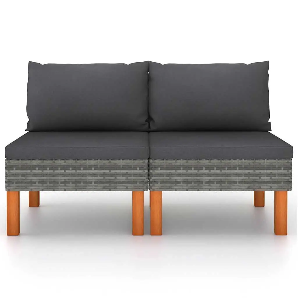 Outdoor Middle Sectional Sofa 2 Pcs Grey Rattan Lounge Seating Set