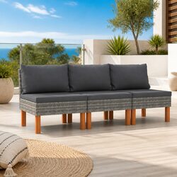 Outdoor Sectional Sofa Middle Seat 3 pcs Grey Rattan Garden Furniture Modular