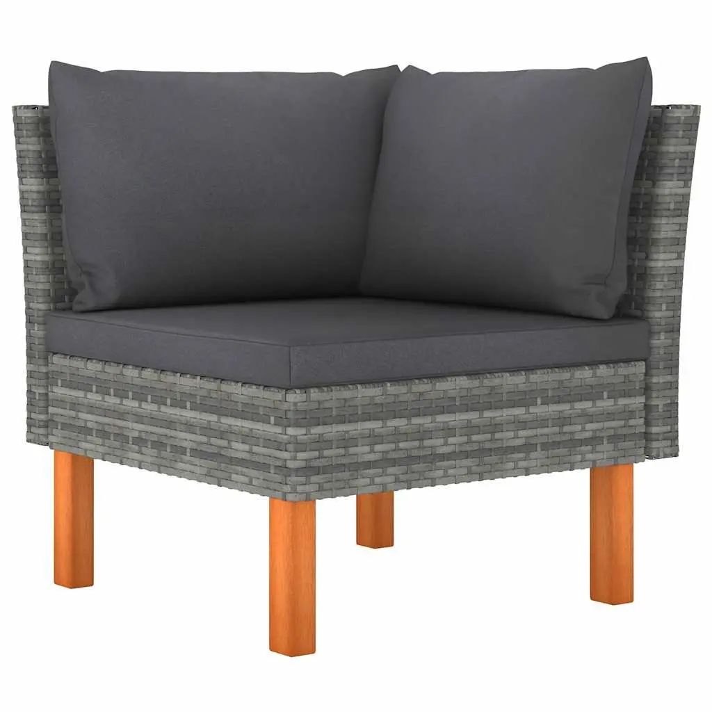 3 Piece Garden Lounge Set Grey Sectional Sofa with Cushions Rattan