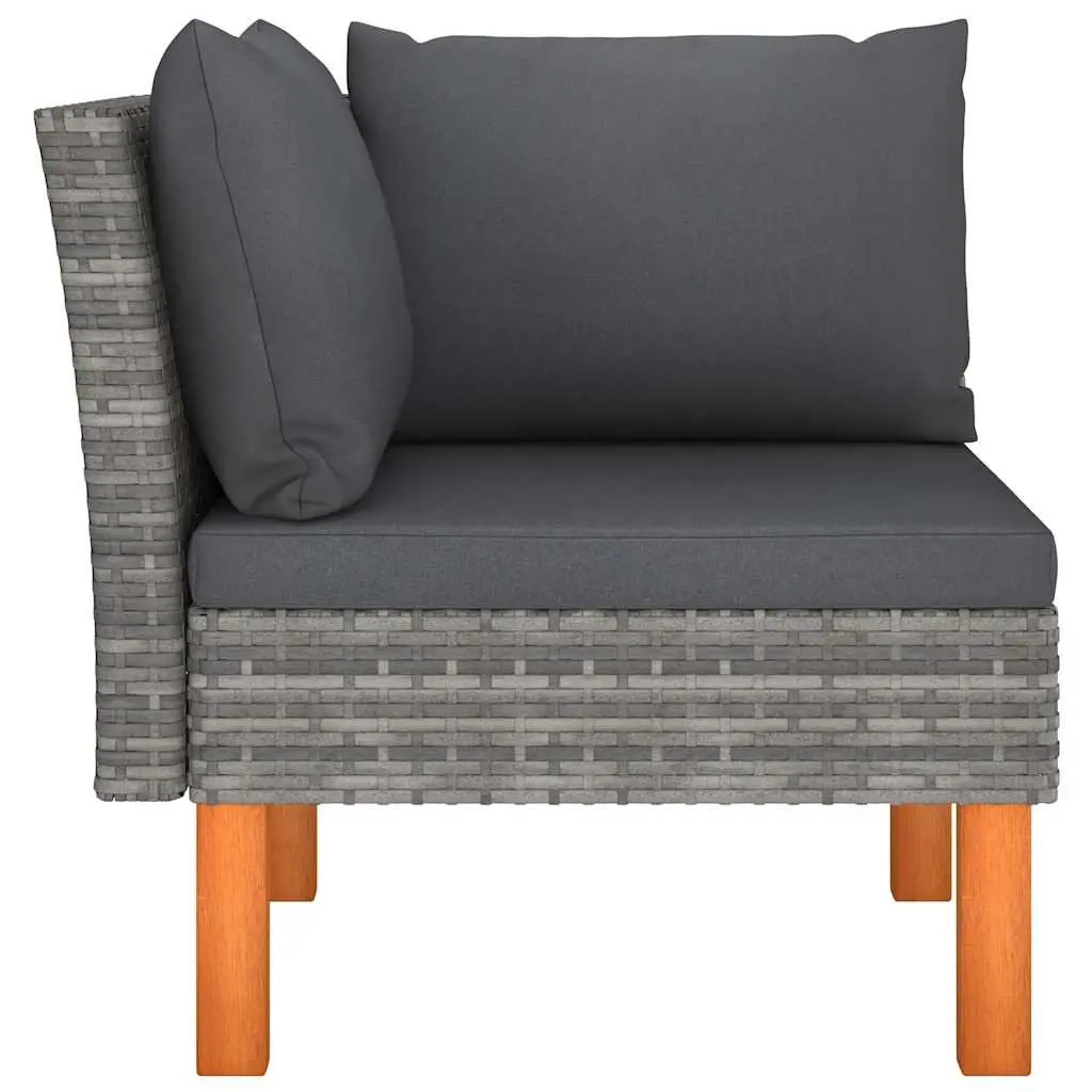 3 Piece Garden Lounge Set Grey Sectional Sofa with Cushions Rattan