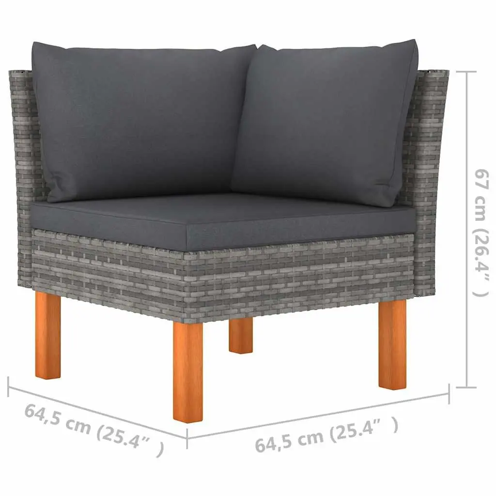 3 Piece Garden Lounge Set Grey Sectional Sofa with Cushions Rattan