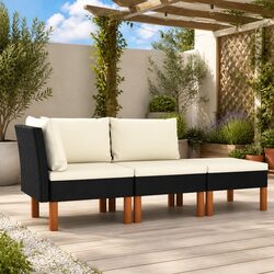 3 Piece Outdoor Garden Lounge Set PE Rattan Steel Frame Eucalyptus Wood Patio