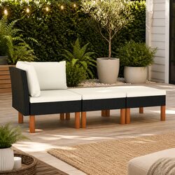 3 Piece Outdoor Garden Lounge Set Patio Sectional Sofa with Cushions Black