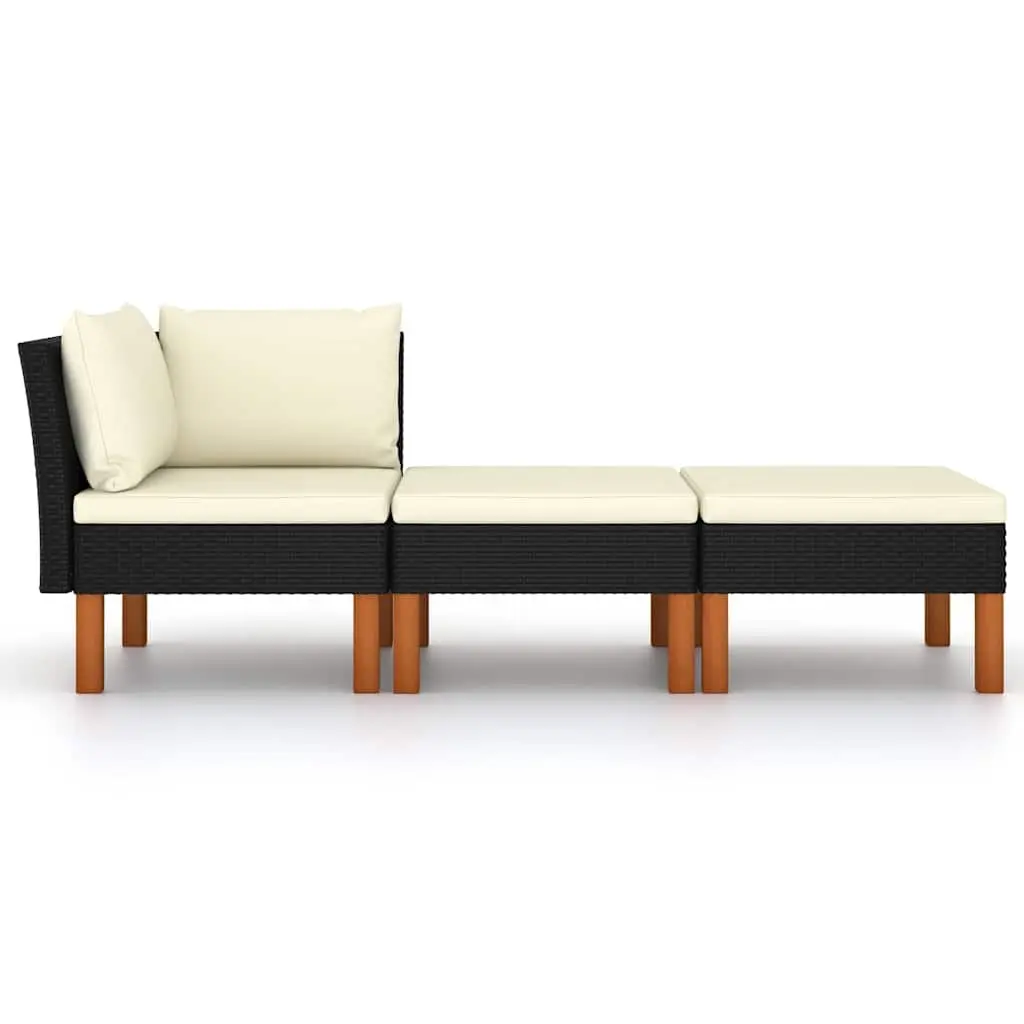 3 Piece Outdoor Garden Lounge Set Patio Sectional Sofa with Cushions Black