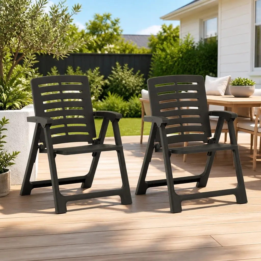 Outdoor Chairs 2 Pieces Plastic Garden Seating Anthracite Patio Furniture
