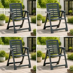Outdoor Chairs Set of 4 Plastic Garden Seating Patio Furniture Green Lightweight