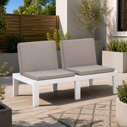 Outdoor Garden Lounge Bench with Cushion White Patio Seating Furniture
