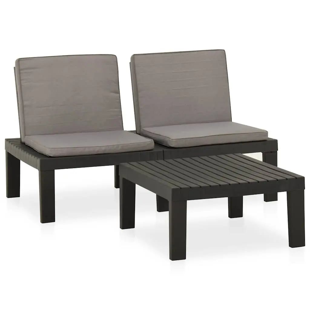 2 Piece Garden Lounge Set Cushioned Seating Grey Plastic Outdoor Furniture
