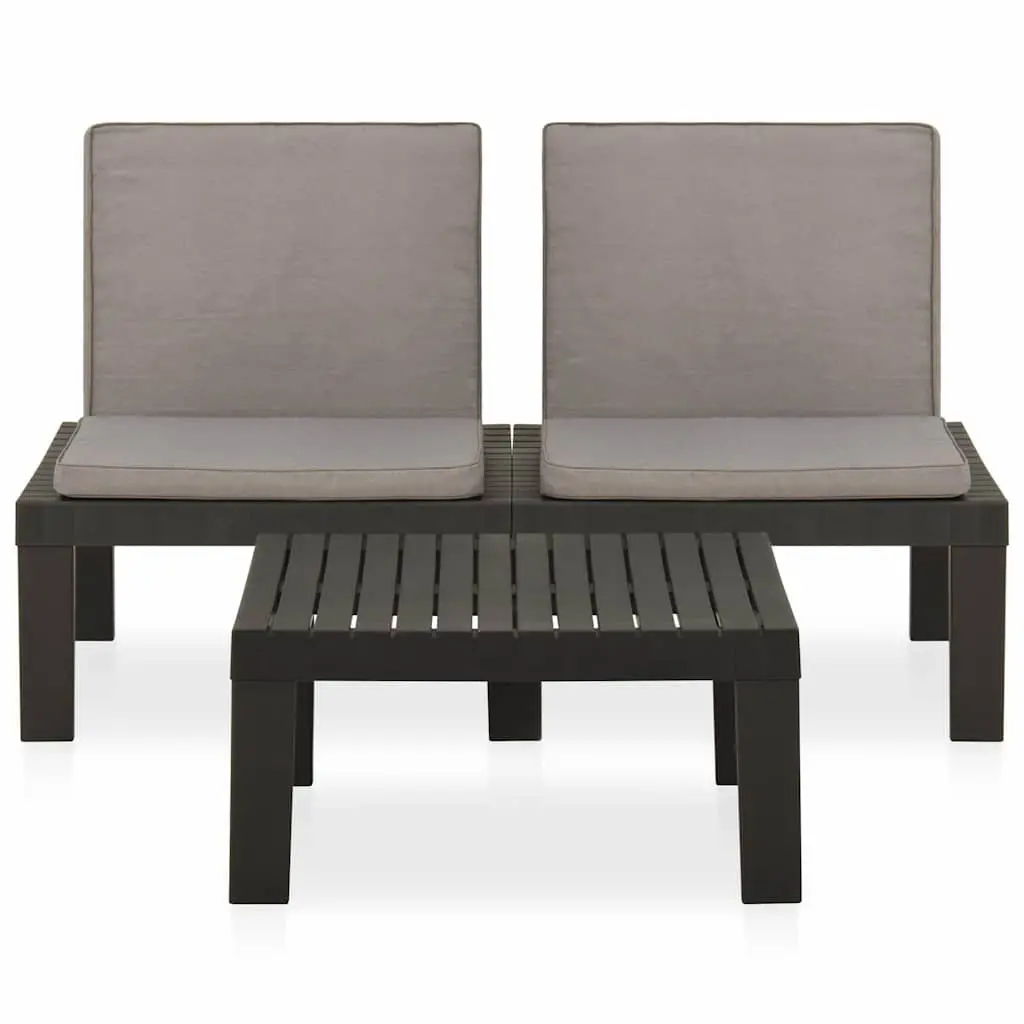 2 Piece Garden Lounge Set Cushioned Seating Grey Plastic Outdoor Furniture